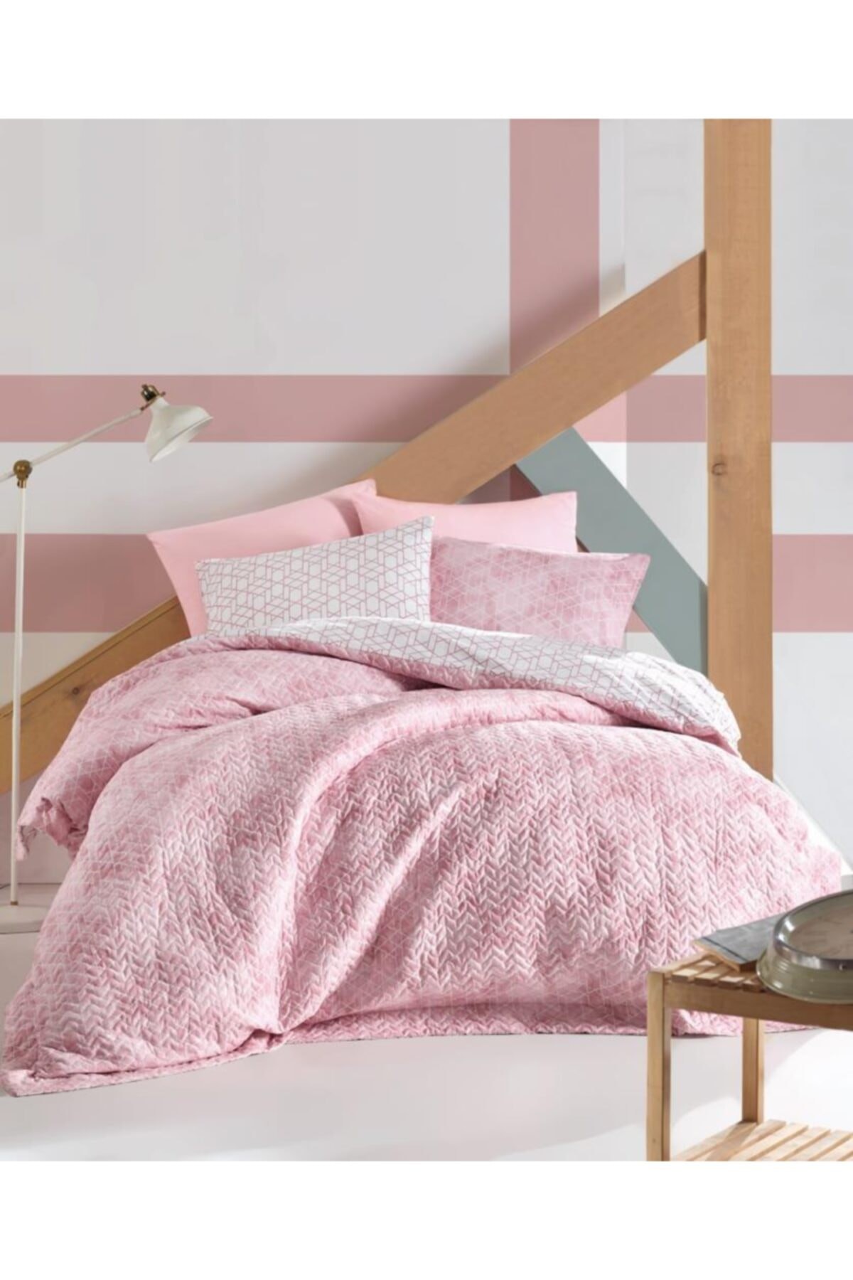 Minimal Çift Kişilik Çarşafı Lastikli Dört Mevsim Set Best Pembe