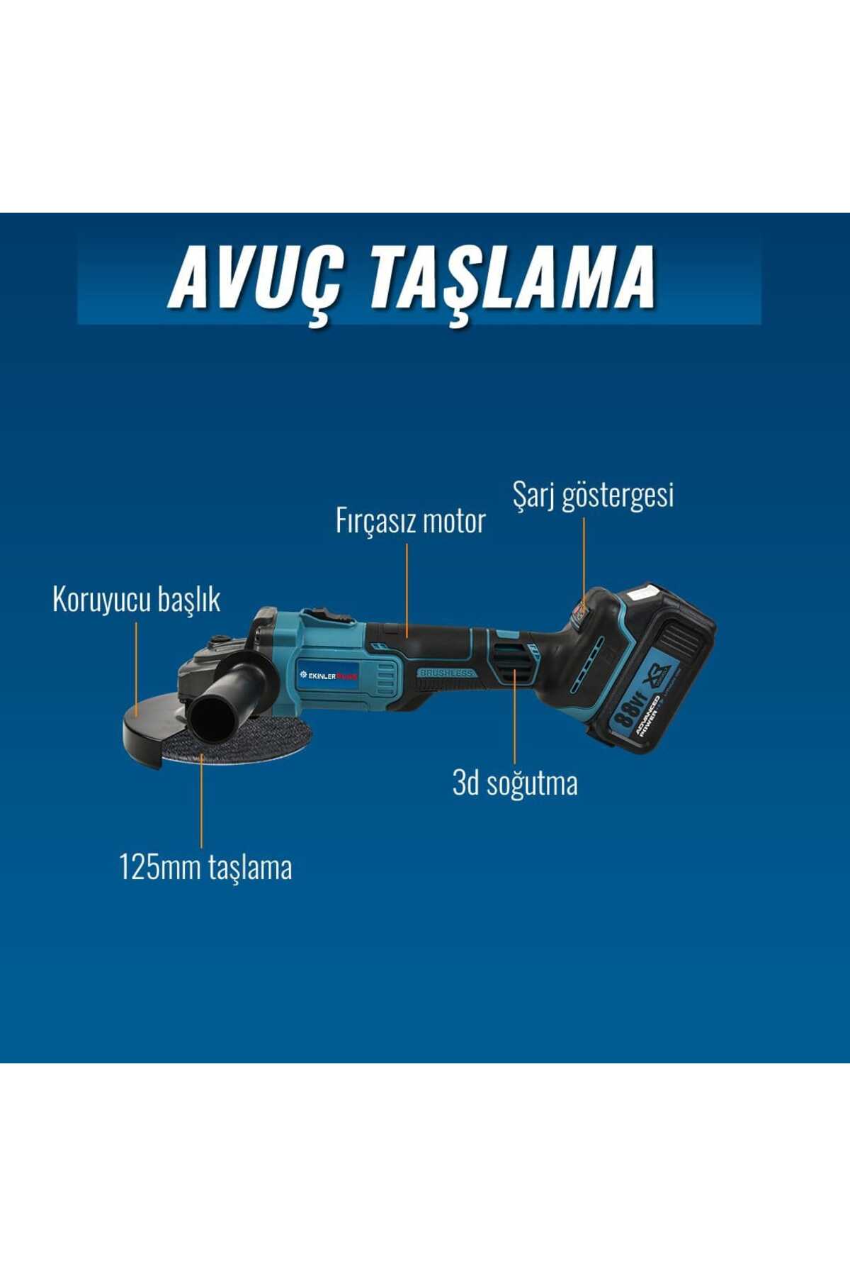Akülü Süper 6li Set Makina 88vf 5ah 125mm Avuç Taşlama, Sds Plus Kırıcı Delic, Somun SıkmaEEA397 ...