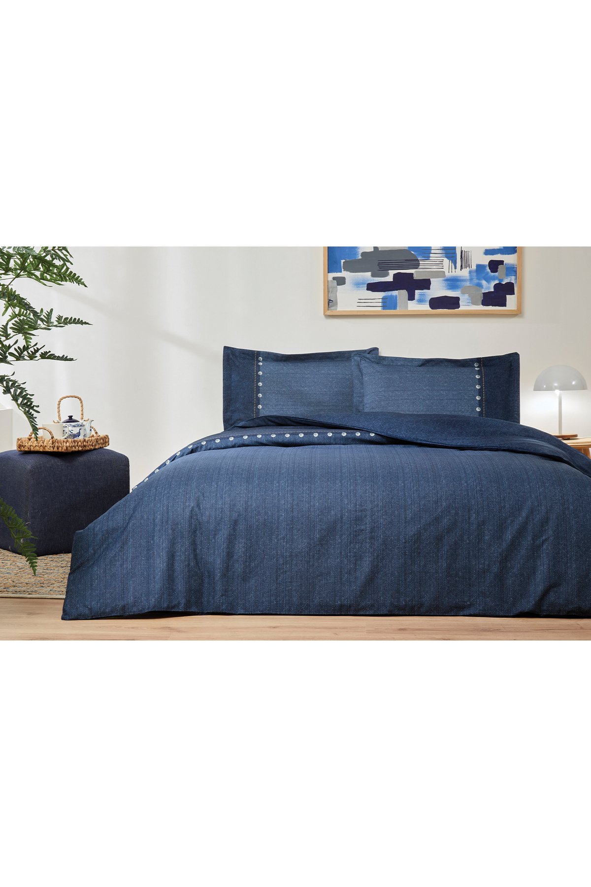 Oregon Çift Kişilik Lastikli Çarşaf Denim Nevresim Takımı