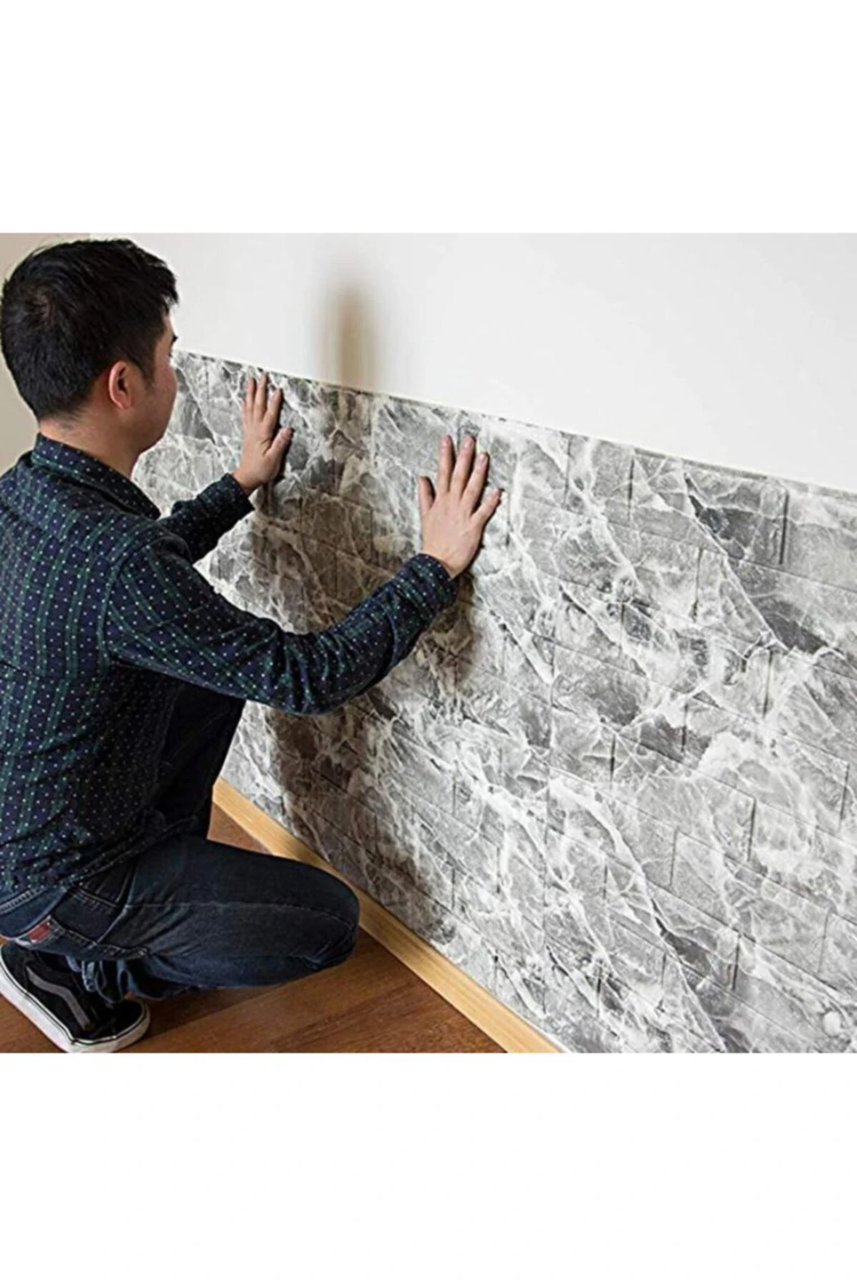 Kendinden Yapışkanlı Salon Ofis Duvar Paneli Kağıdı Alaca Gri Tuğla Sünger Esnek Silinebilir Nw13