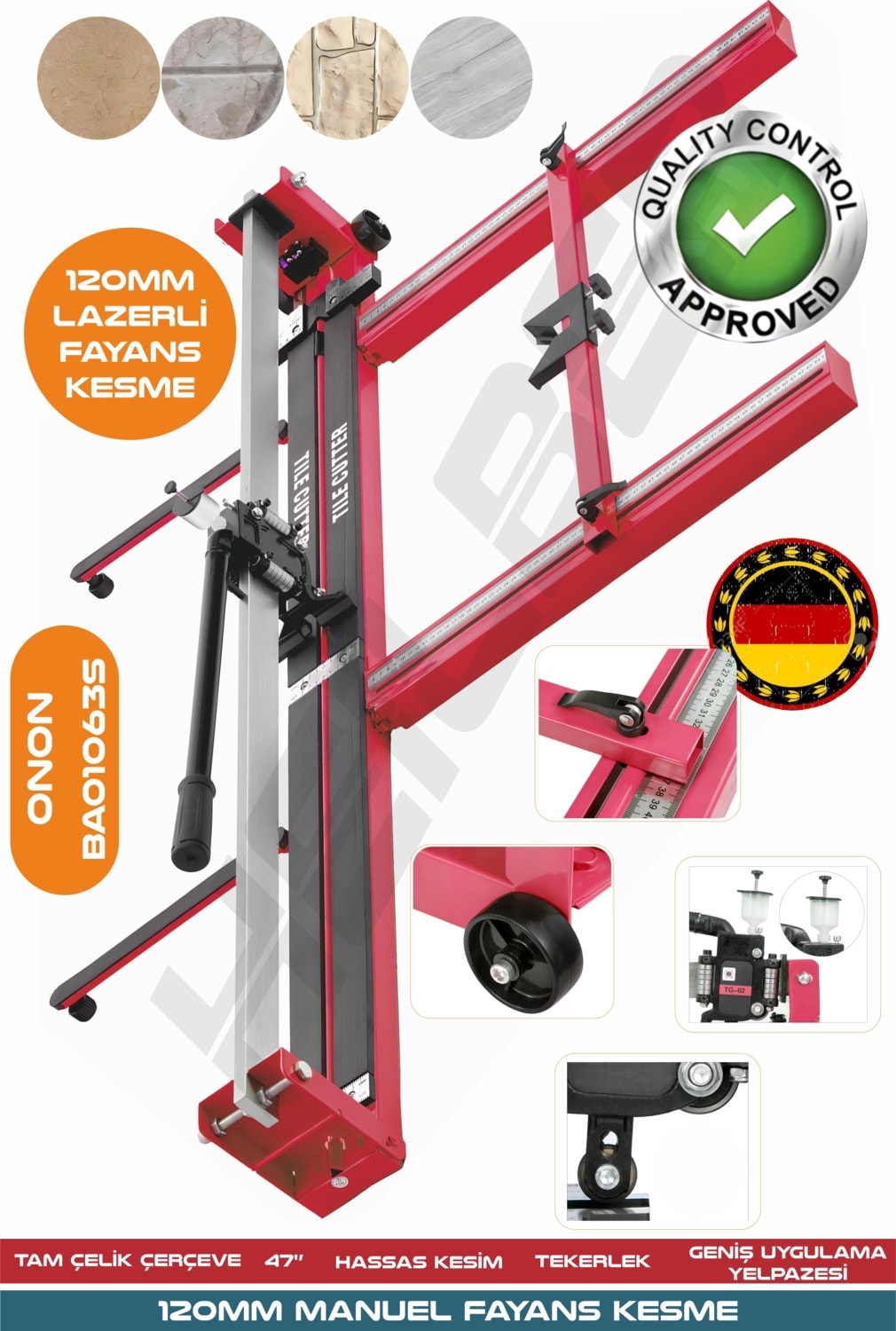 Yeni Nesil Red 120CM Lazerli Yağlı Çift Sürgülü Hassas Kesim Metreli Seramik Fayans Granit Kesme Makinesi