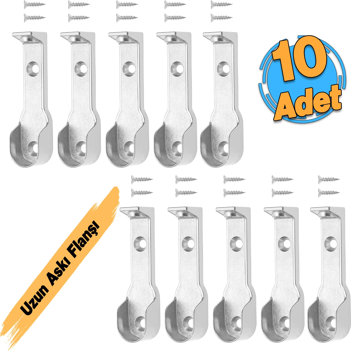 ( 5 Çift ) Uzun Askı Flanşı Dolap Boru Sabitleme Kıyafet Elbise Askı Flanş Aparatı Krom 70 mm