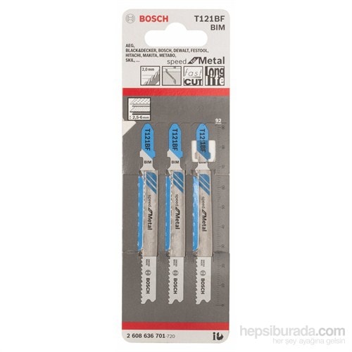 BOSCH - Hızlı Kesim Serisi Metal İçin T 121 Bf Dekupaj Testeresi Bıçağı - 3'Lü Paket