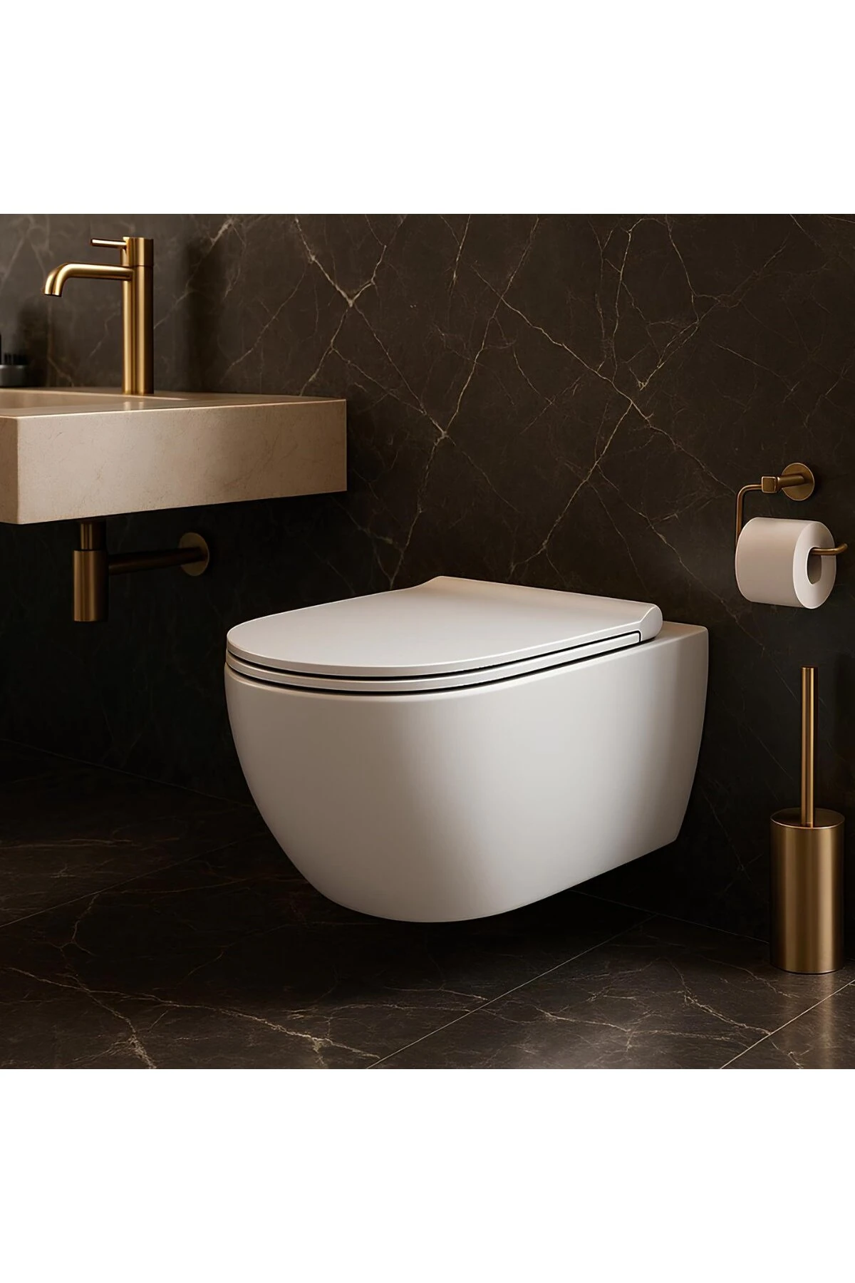 Turavit Rondo Beyaz Kanalsız Asma Klozet RND5512, Nkp Grande Yavaş Kapak