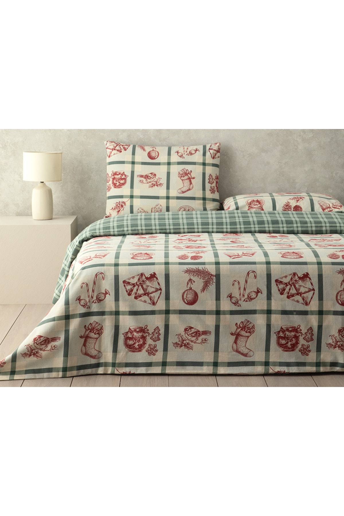 Winter Joy Flanel Tek Kişilik Nevresim Takımı Yeşil