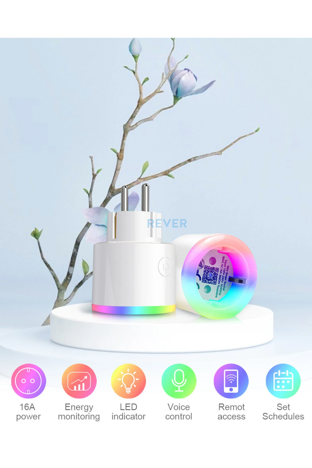 Akım Korumalı Priz Wi-fi Tuya Destekli Akıllı Priz RGB Led Işıklı