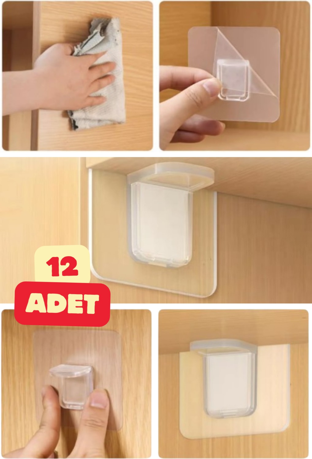 12 Adet Çok Amaçlı Raf Köşe Tutucu Yapışkanlı Dolap İçi Köşe Destek Aparatı Klips