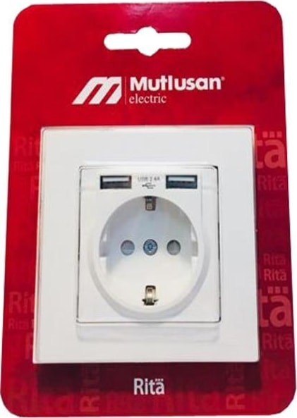 Rita 2,4 A Hızlı Şarj Edebilen 2 USB Li Topraklı Priz - Beyaz
