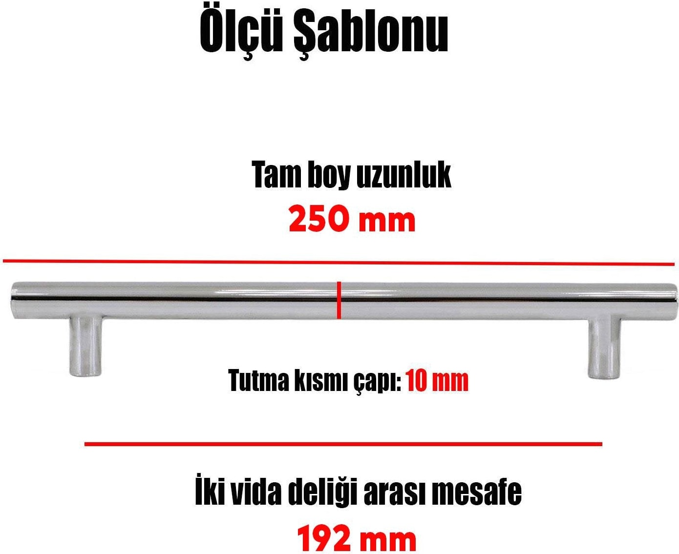 10 Adet Rosemary Inox Metal Kulp 192 mm ( 19.2 cm ) Mobilya Mutfak Çekmece Dolap Kapak Kulbu