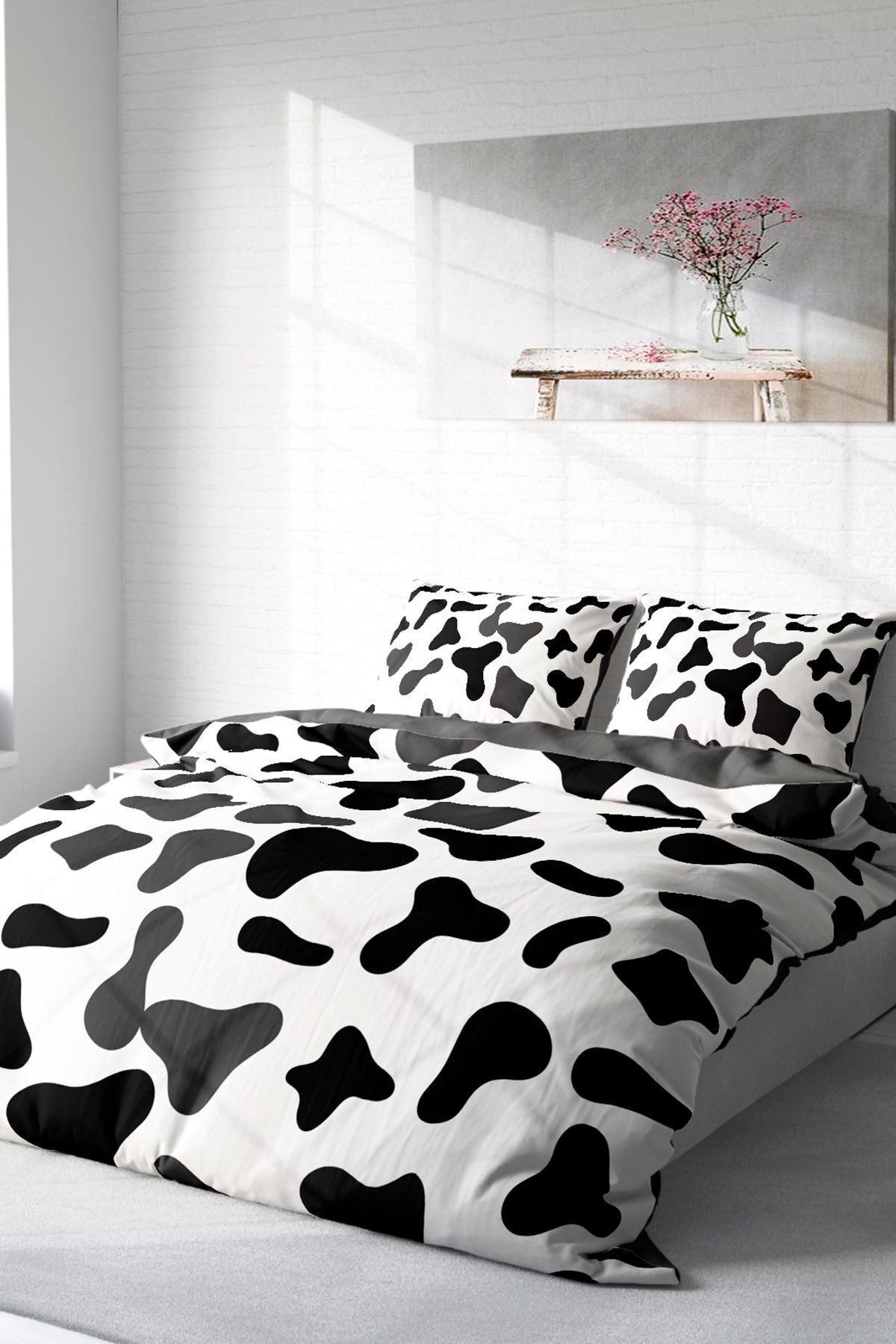 Cow 3D Pamuk Saten Çift Kişilik Nevresim Takımı