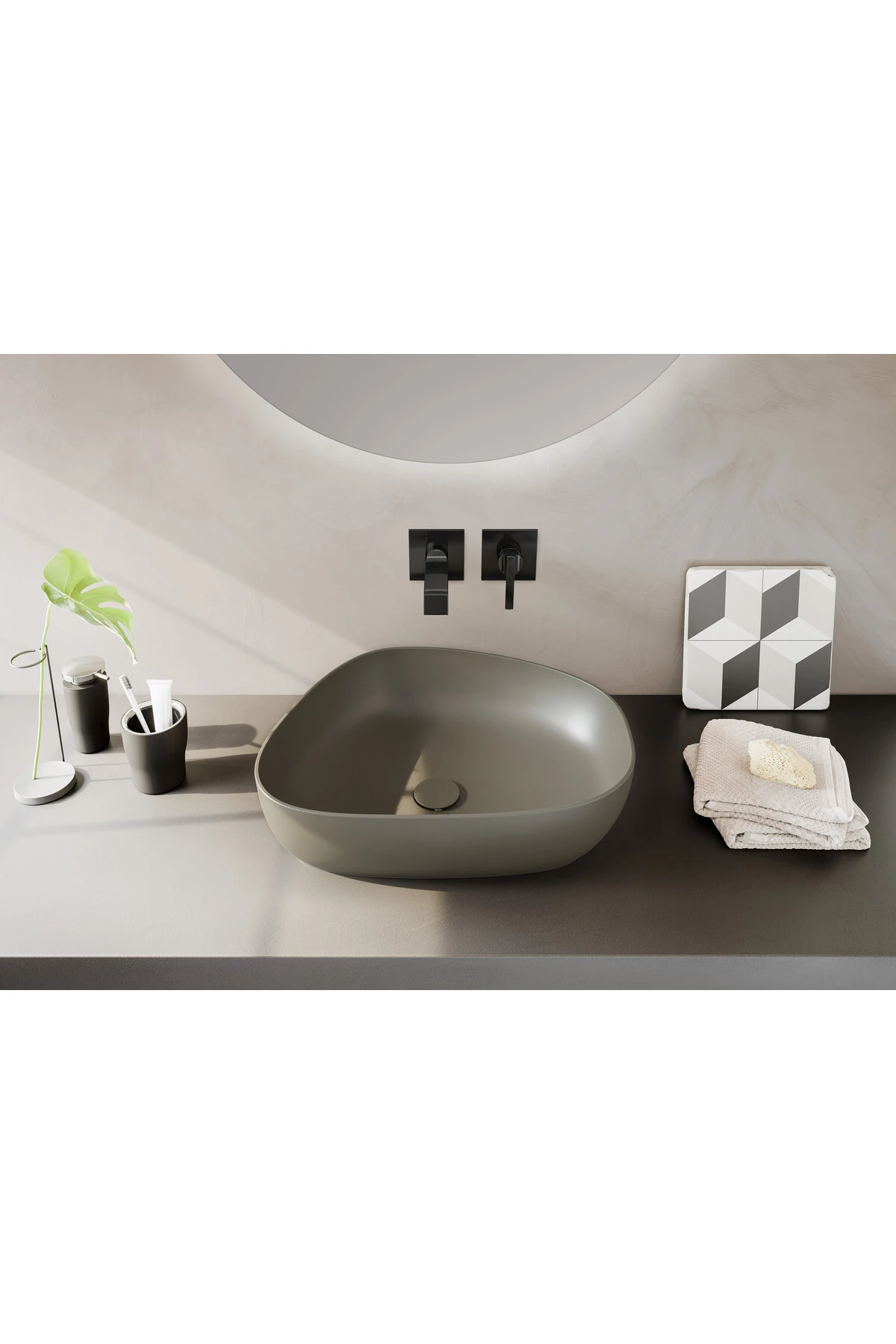 Suit A4278239 Ankastre Lavabo Bataryası, Sıva Üstü, Parlak Siyah