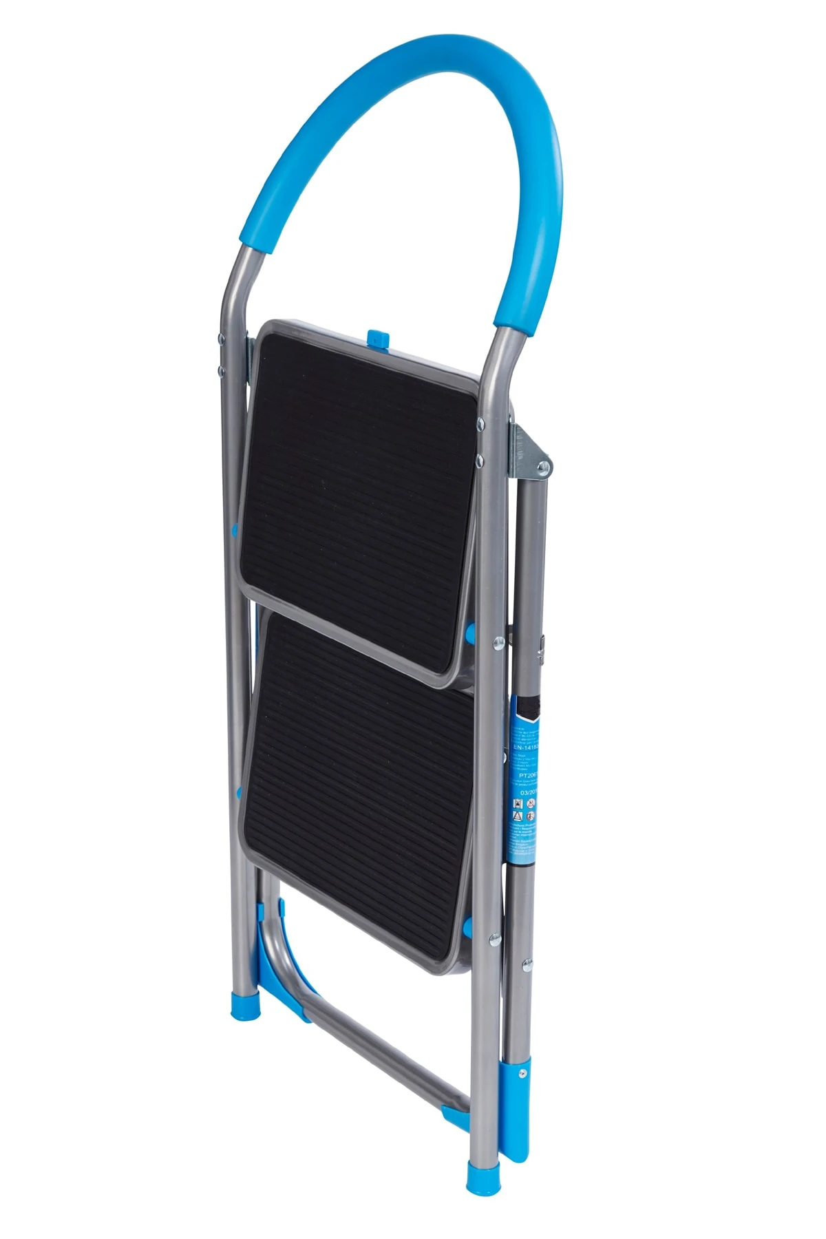 Katlanabilir 2 Basamaklı Çelik Merdiven Geniş Basamaklı Kilitli Mavi Cg020