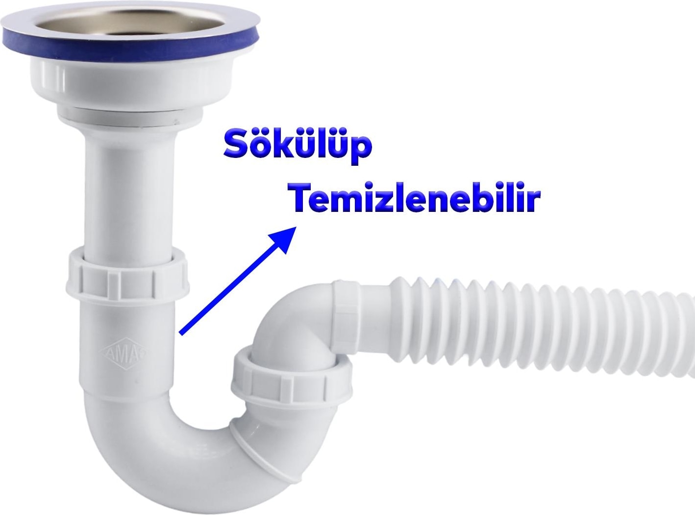 Süzgeçli Geniş Kafalı Körüklü Işyeri Yemekhane Evye Sifonu Gider Borusu S Tipi Akordiyon Plastik 15-35 cm