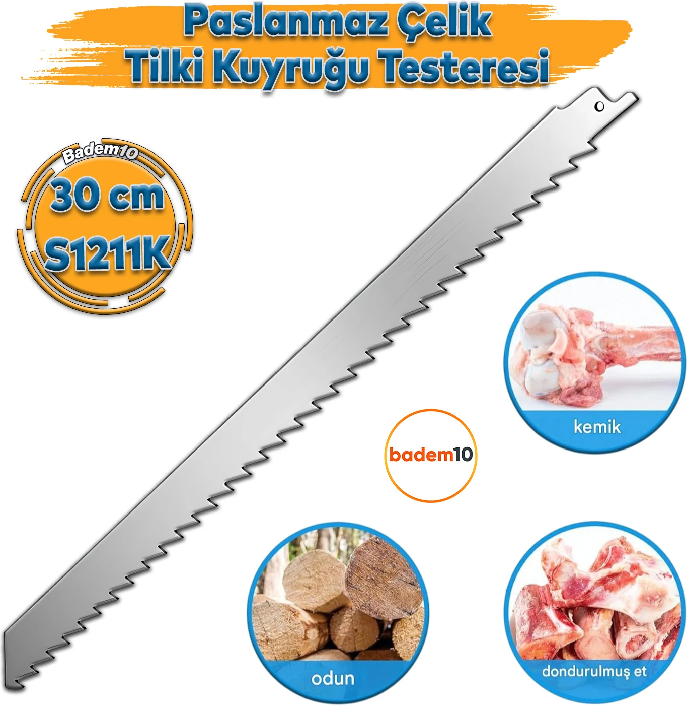 Tilki Kuyruğu Kurban Et Kemik Kesme Testeresi Paslanmaz Çelik Bıçak Buz Kesme Bıçağı Ağzı Ucu 30 cm