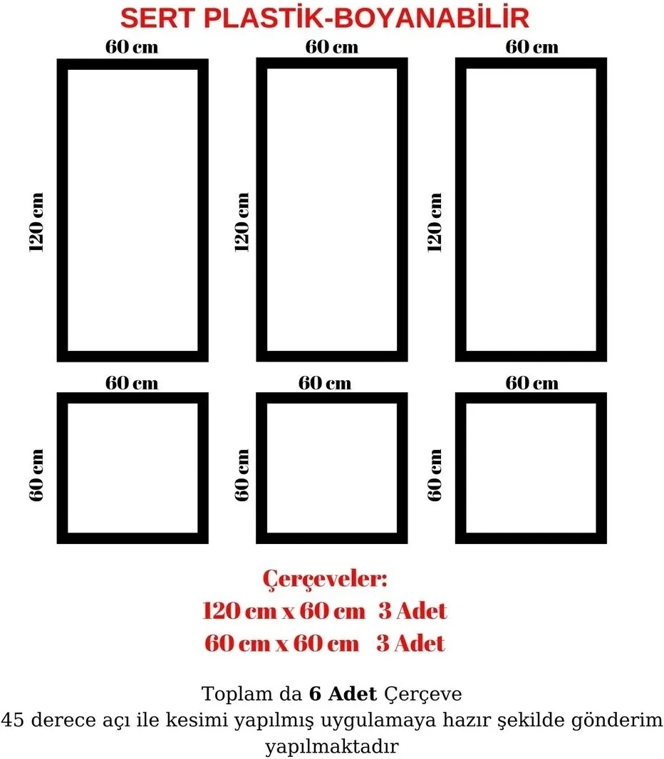 Dekoratif Boyanabilir Poliüretan Duvar Çıtası- 6 Lı Hazır Çerçeve Seti (Set 590)