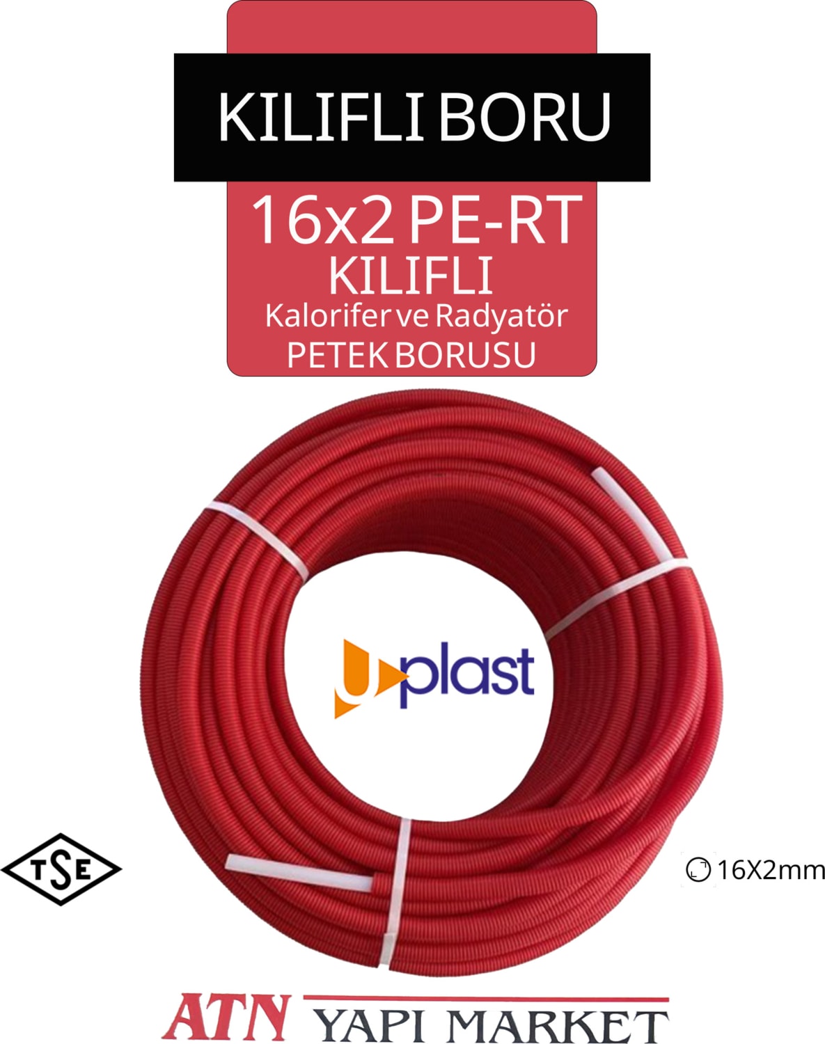 16X2 Pe-Rt Kılıflı Kalorifer ve Radyatör Petek Borusu 100 Metre - Kırmızı