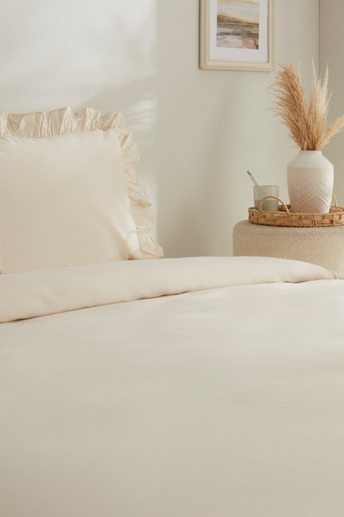 Pure Ruffle %100 Pamuk King Size Nevresim Takımı Açık Bej