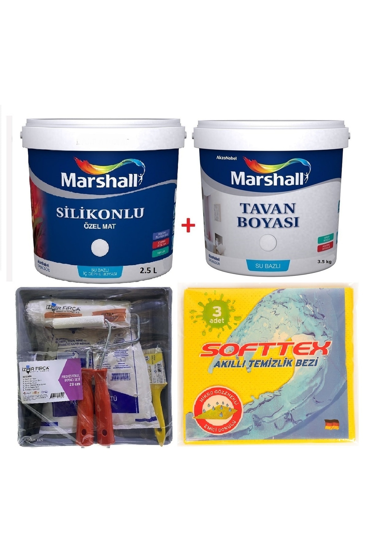 Silikonlu Özel Mat Iç Cephe Duvar Boyası 2.5 l+ Tavan Boyası 3.5 kg + Duvar Boyama Seti