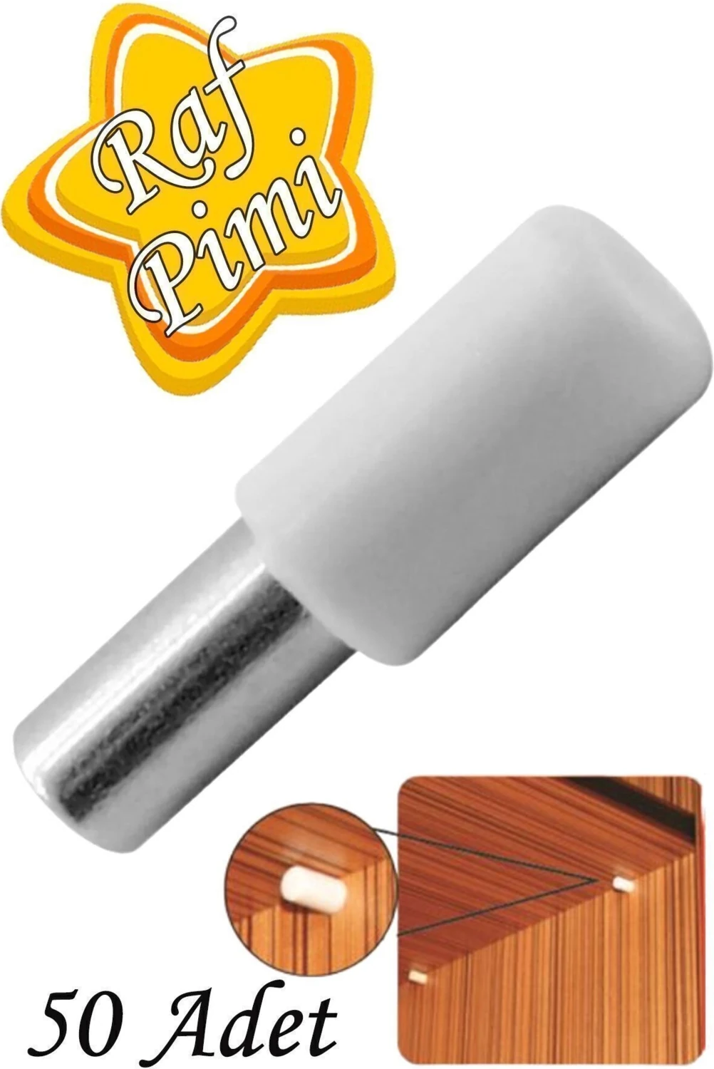 Raf Pimi Plastik Başlı Cam Tutucu Çivisi Mobilya Dolap Pimi Beyaz (50 Adet) Raf Pimleri Beyaz Tr