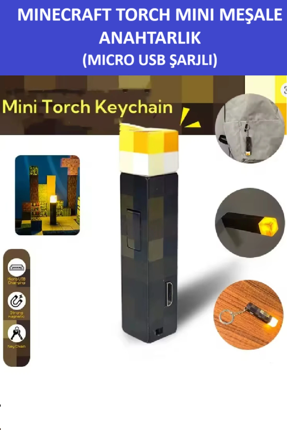 Minecraft Torch Anahtarlık - Meşale (Şarjlı) - Muhteşem Bir Hediye