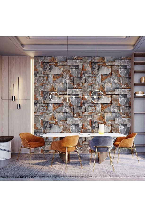 ROKA 23106 Geometrik Doğal Taş Desenli Duvar Kağıdı 16,5m2