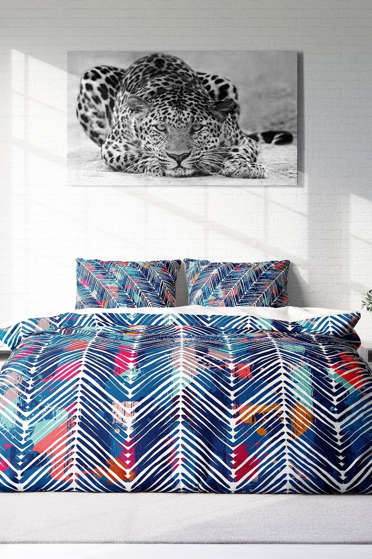 Blue Pattern 3d Pamuk Saten Çift Kişilik Nevresim Takımı