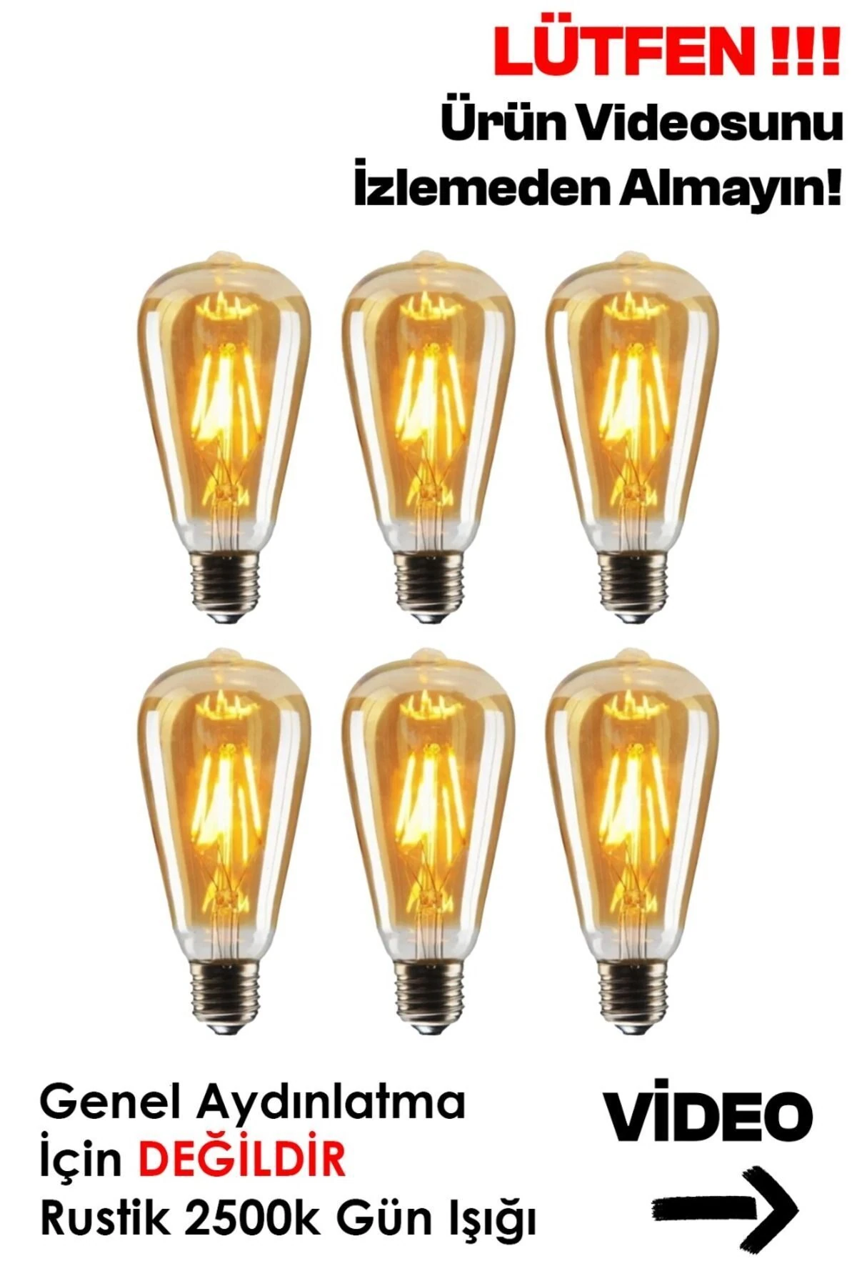 Rustik Led Ampul 6'lı Eko Paket Amber E27 Duy Armut Tipi Dekoratif Vıntage Aydınlatma