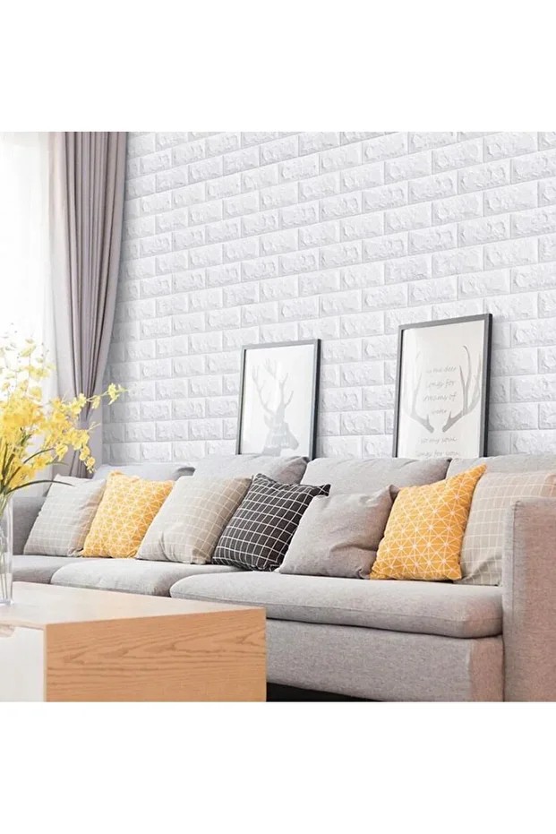 50cmx500cm 2,5 m2 1 Adet Yapışkanlı Duvar Kağıdı Esnek Köpük Paneli Beyaz 3d Tuğla Desen Ev Ofis