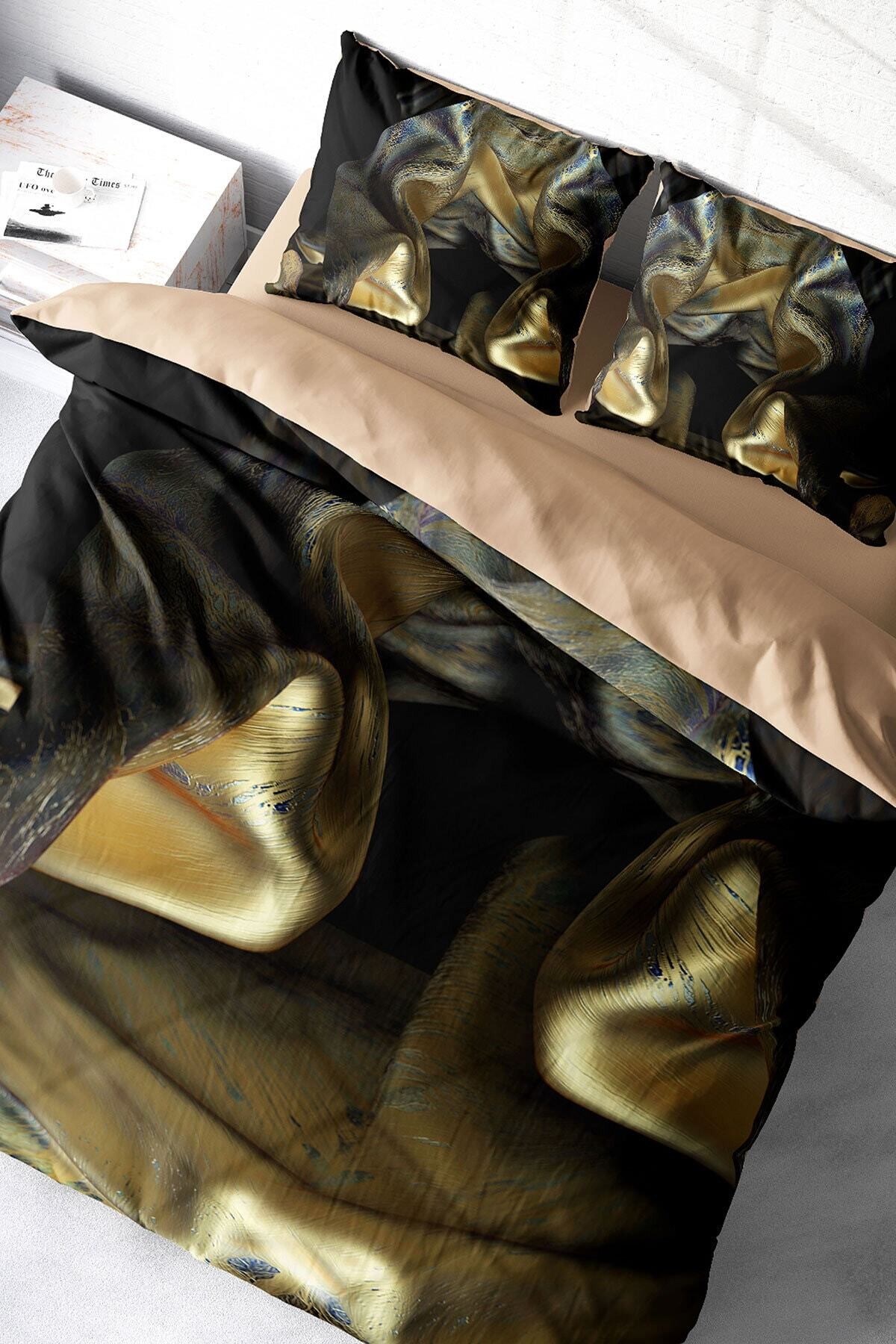 Kıng Sıze Gold Cover 3d Pamuk Saten Çift Kişilik Nevresim Takımı 220x240cm