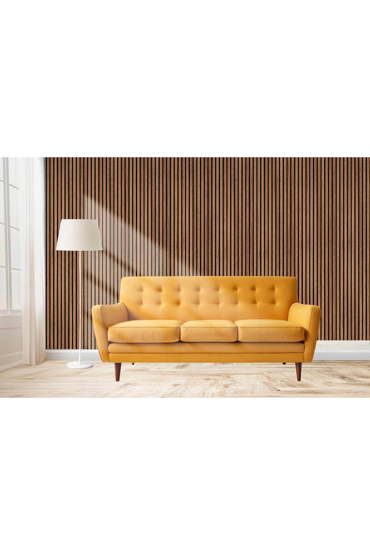 Mdf Ahşap Akustik Duvar Kaplama Paneli 100x280 cm - Teak-8mm mdflam-4mm keçe