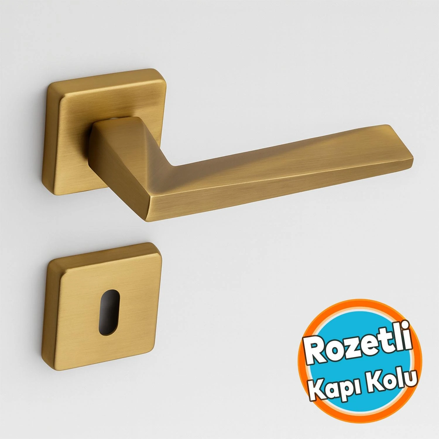 Oda Kapı Kolu Kare Rozetli Antik Sarı Sürgülü ve Çelik Kapı Kulpu Uyumlu Sağ Sol Uygun Kolları