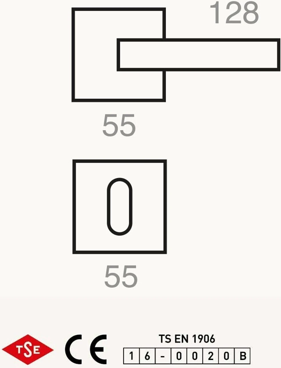 Dikmen Model Paslanmaz Çelik Mat Siyah Kare Rozetli Wc Kapı Kolu (1 Takım)