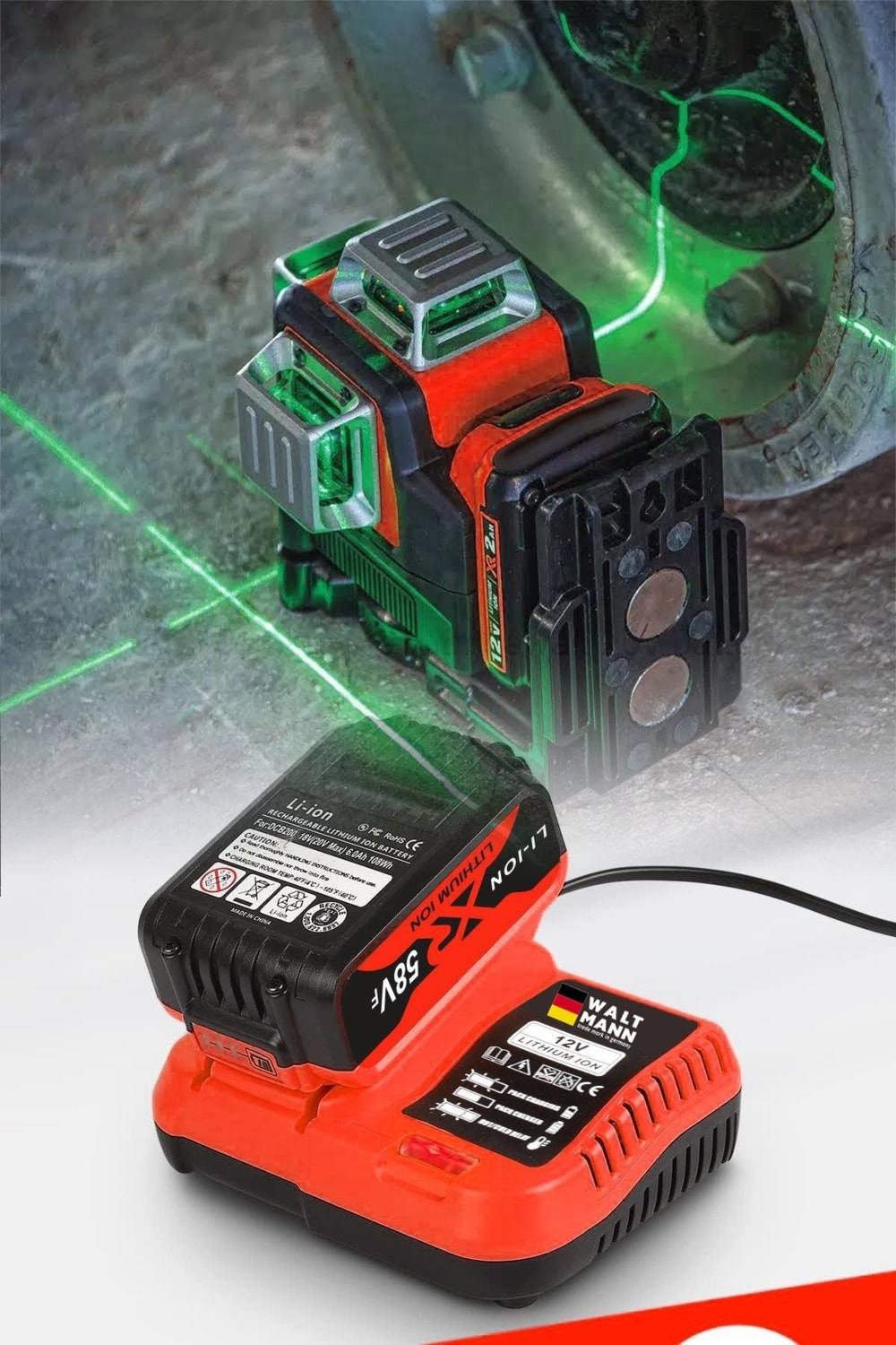 Çift Akülü 12 Köşe 360° Otomatik Hizalamalı Lazer Metre - Kırmızı
