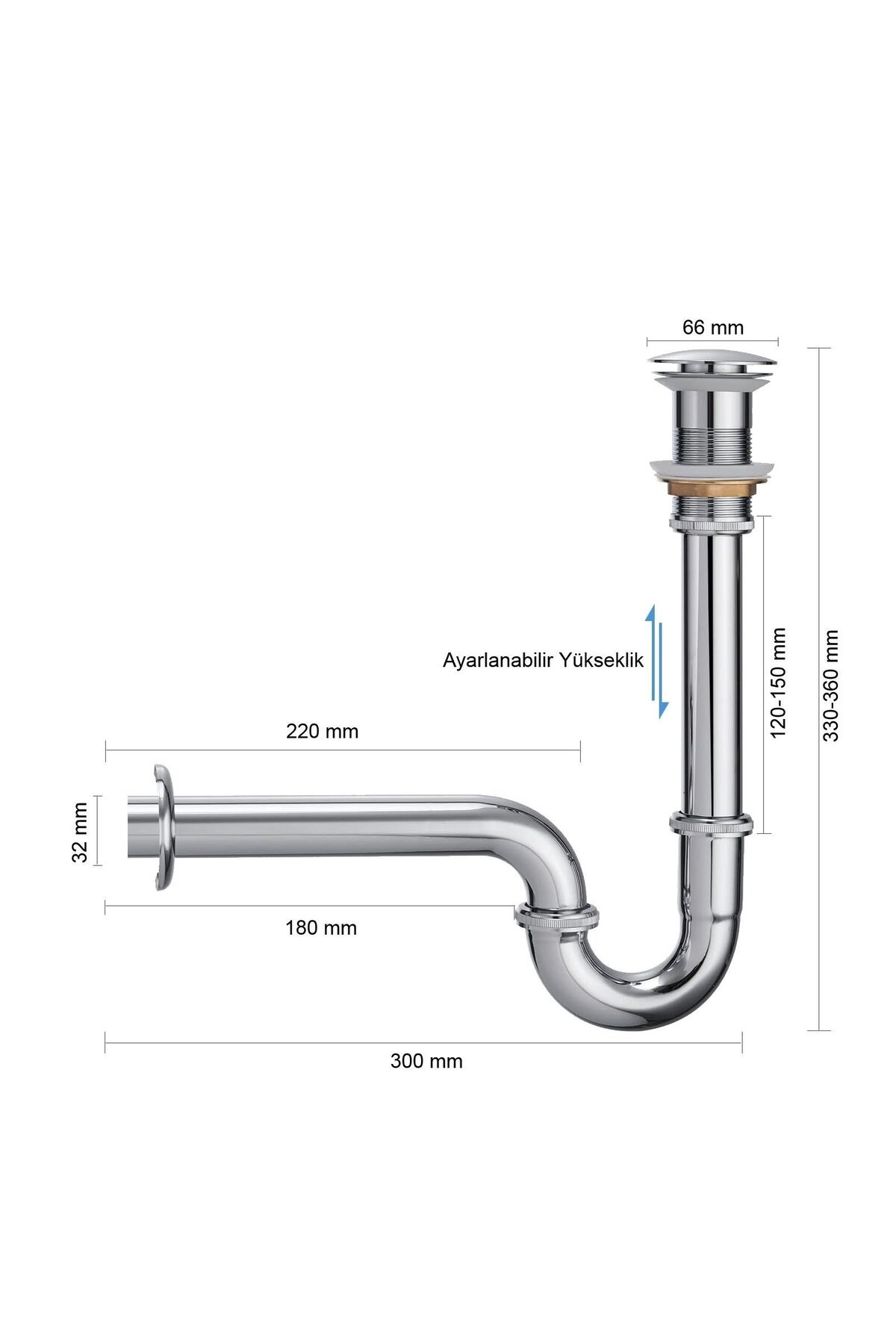 Pop-up Basmalı Paslanmaz Çelik Metal Lavabo Sifonu KSF101