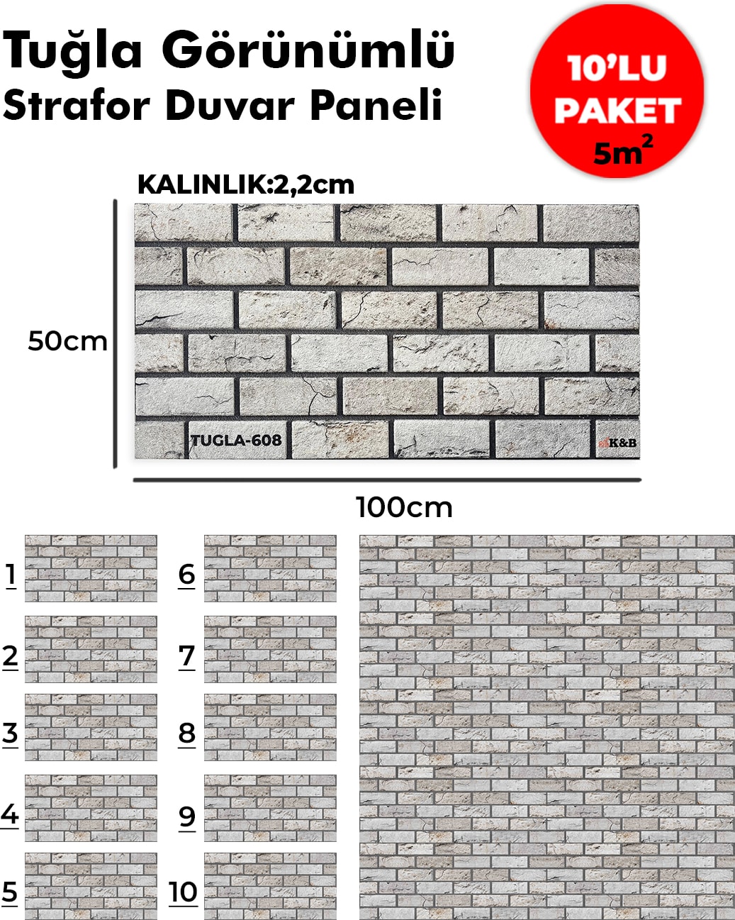 Tuğla Görünümlü Strafor Duvar Paneli (10'lu Paket)