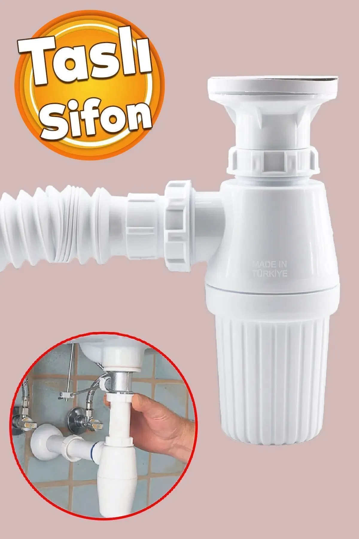 Lavabo Sifonu Gideri Borusu Körüklü Sökülebilir Tas'lı Mutfak Banyo Evye Pis Su Plastik 38 Cm