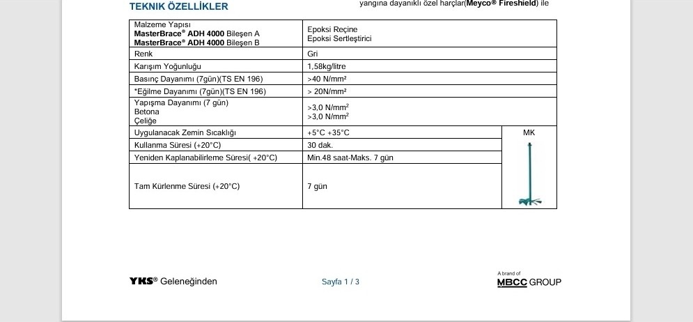 dur ADH-4000 (MASTERBRACEADH4000) Karbon Lifli Polimer Plakaları Yapıştırma 6kg (3+3)