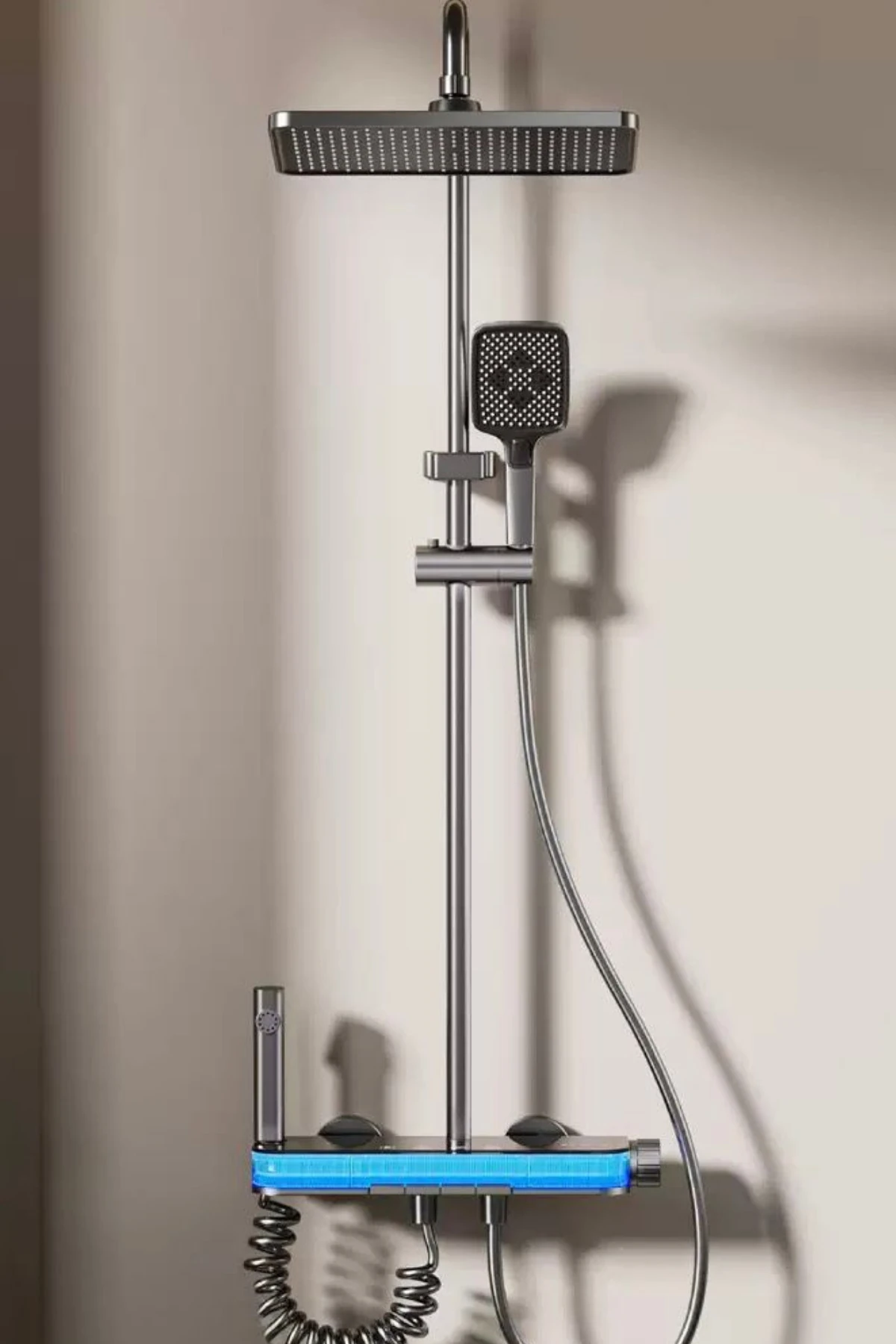 Aura-Dijital Led Göstergeli Piyano Tuşlu Termostatik Banyo Batarya Duş Sistemi Tepe Duş Seti