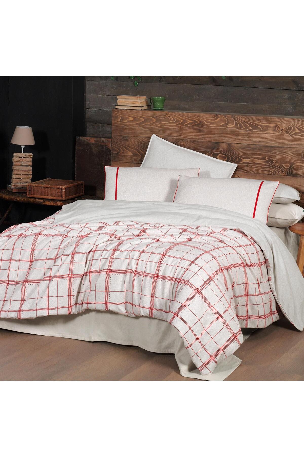 Bramo King Size (Battal Boy) %100 Pamuk Flanel (Pazen) Nevresim Takımı Bej