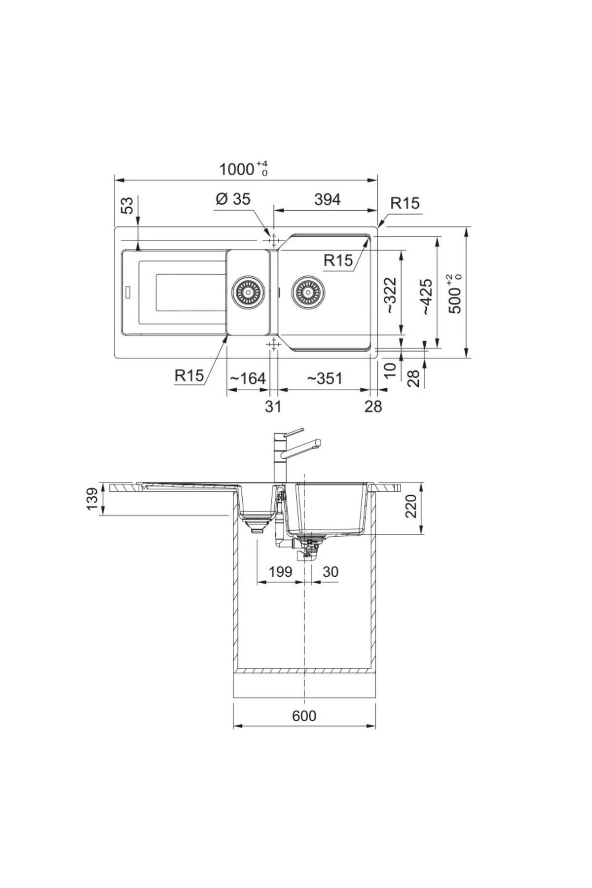 Urban UBG 651-100 Oyster Granit Eviye-Active Plus Doccia 2.0 Batarya Seti