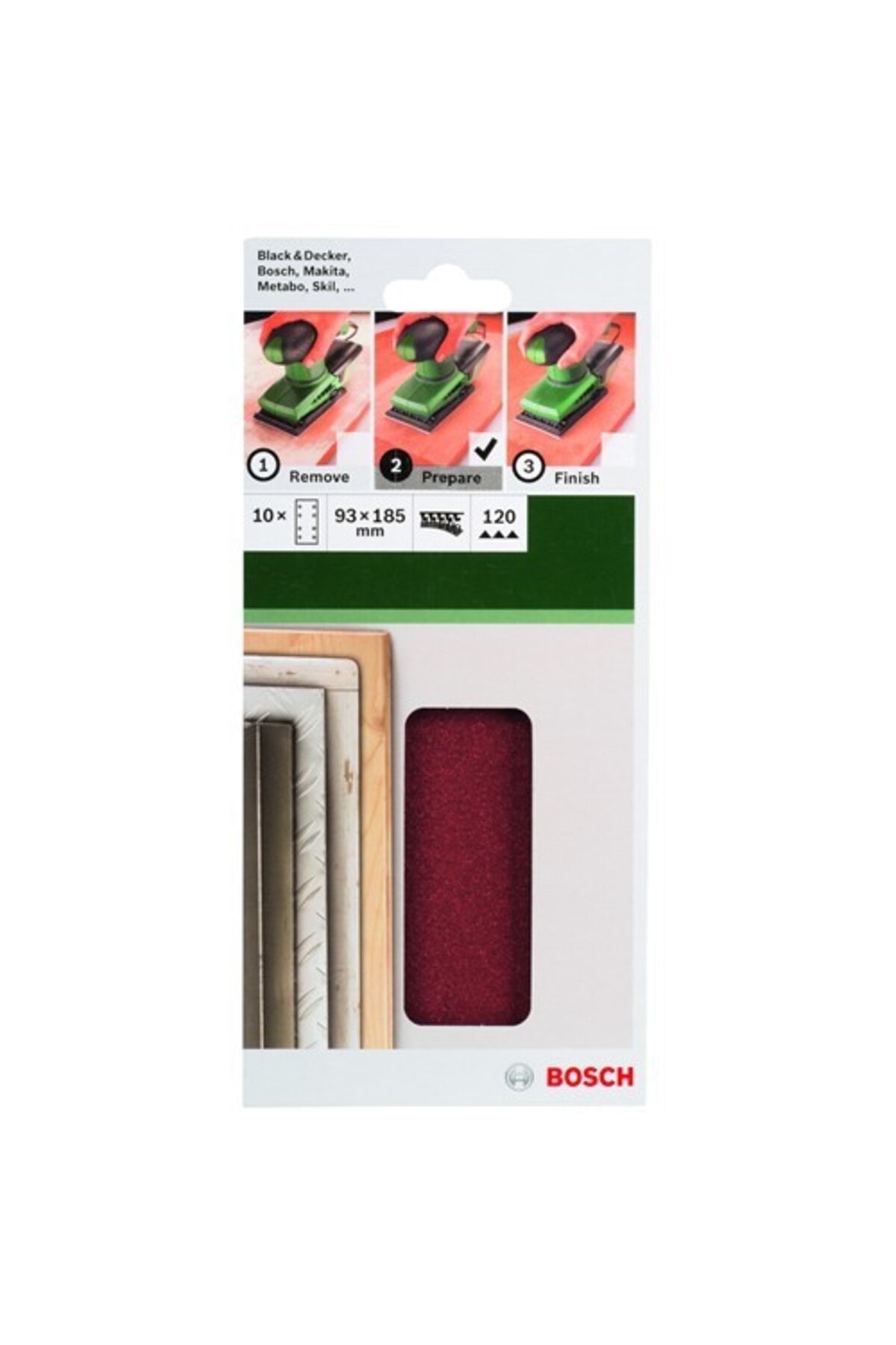 - Titreşimli Zımpara Kağıdı 10'lu, 93 X 185 Mm 120 Kum 8 Delik