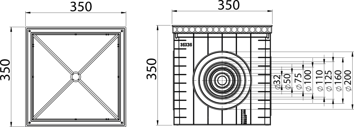 35X35 Rögar Kutusu + Düz Kapak