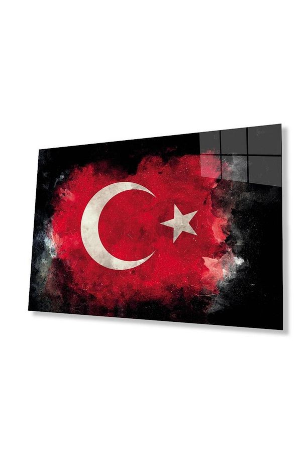 Siyah Fonlu Türk Bayrağı Ay Yıldız Cam Siyah Fon Black Background Turkish Flag Crescent and Star Gla