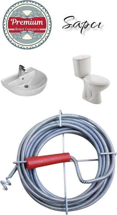 Premium 7 Metre Tıkanıklık Kanal Açma Klozet Gider Açıcı Boru Temizleme Spiral Tel Susta Manuel Uç