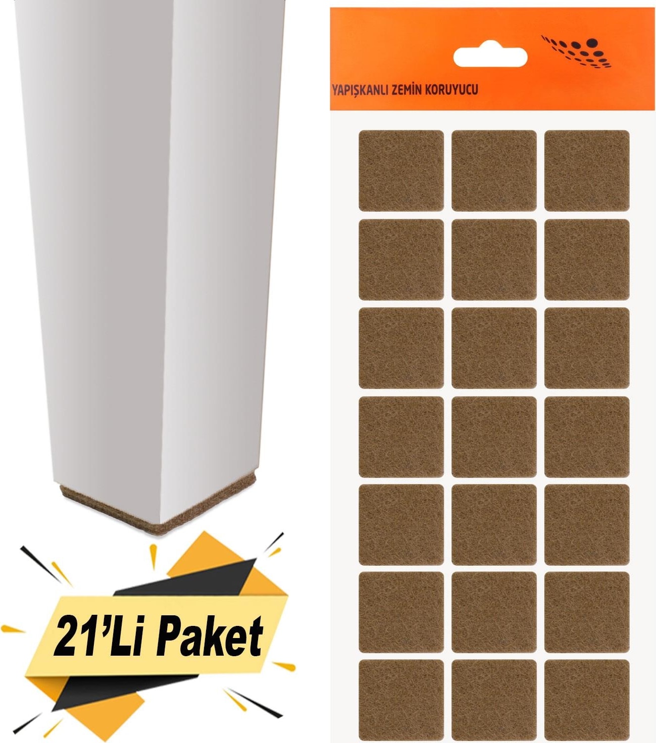 Yapışkanlı Mobilya Masa Sandalye Parke Zemin Ayak Koruyucu Kaydırmaz Keçesi 30x30 Mm (21'Lİ PAKET)