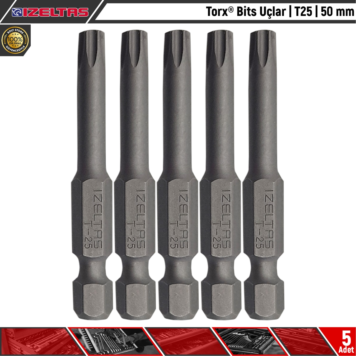 İZELTAŞ Torx® Bits Uç | T25 | 50 mm | 5 Adet