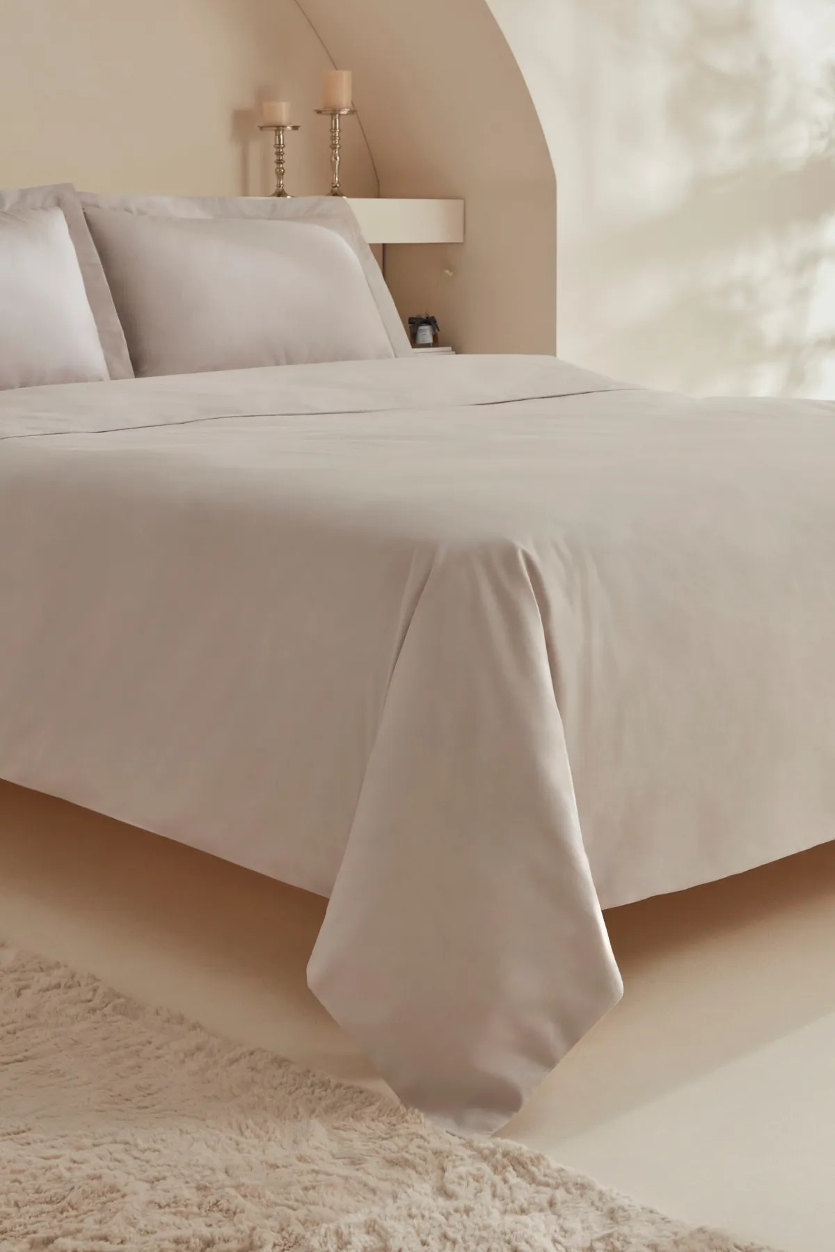 White Collection Vessa Çift Kişilik Çizgili Saten Nevresim Takımı Bej