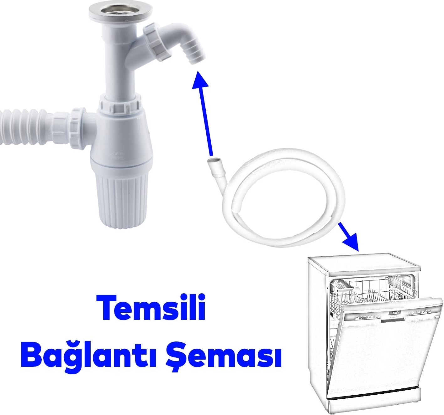 Pis Su Giderli Sökülebilir Tas'lı Çift Gider Sifon Körüklü Temizlenebilir Mutfak Banyo Lavabo Körüklü Boru