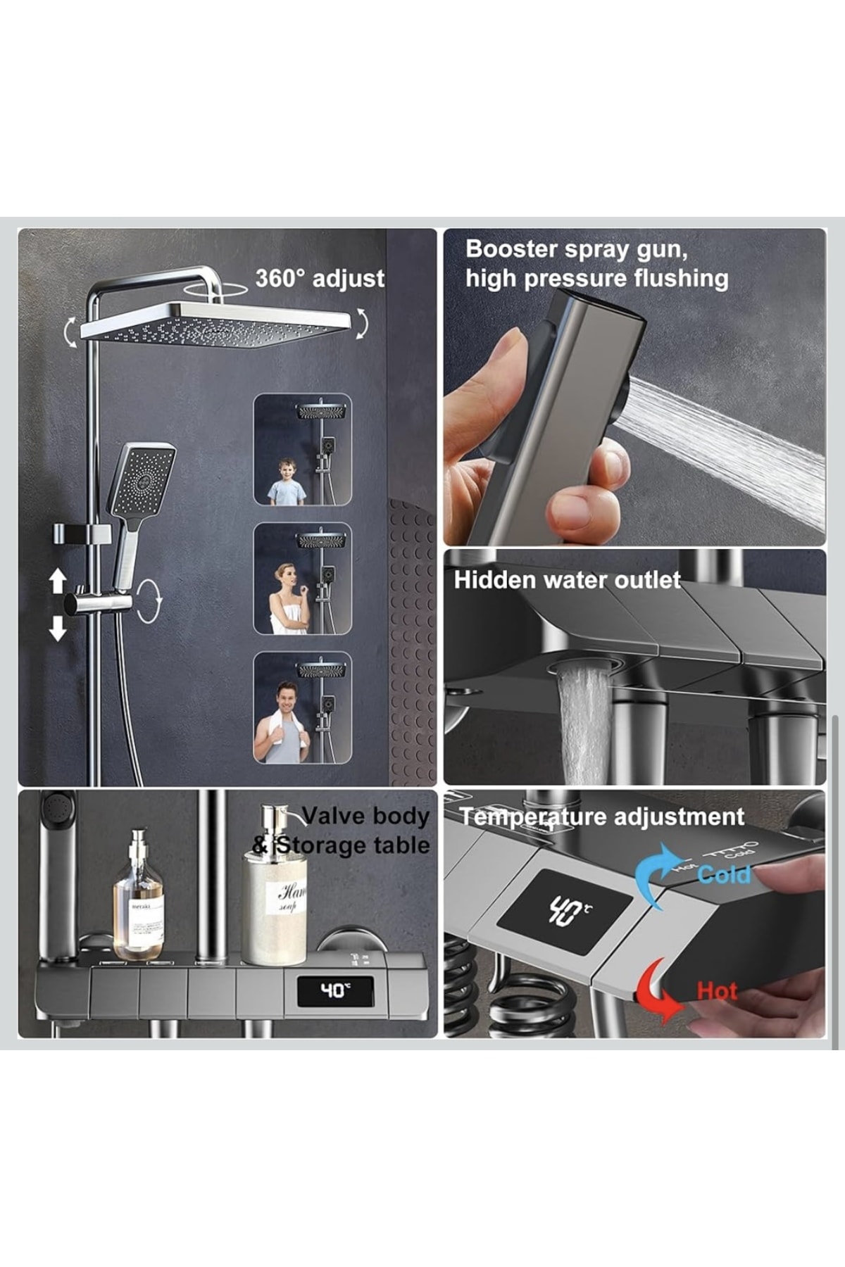 PREMİUM Dijital Göstergeli Piyano Tuşlu Termostatik Banyo Batarya Duş Sistemi (HAM MADDE SARI)