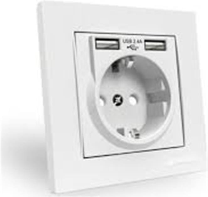 2 Usb"li Topraklı Beyaz Blisterli Priz (2